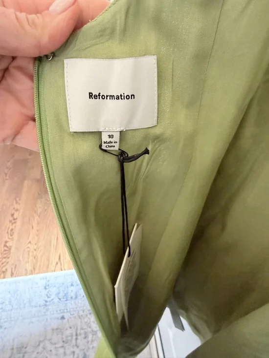 Reformation Belma Avocado Green Cutout Linen Mini Dress - Picture 7 of 10